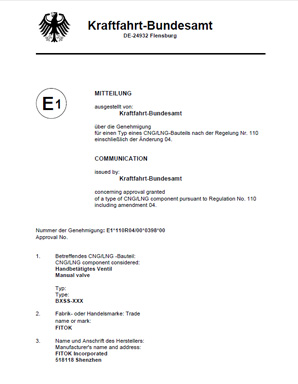 ECE-R110 Certification FITOK Ball Valves