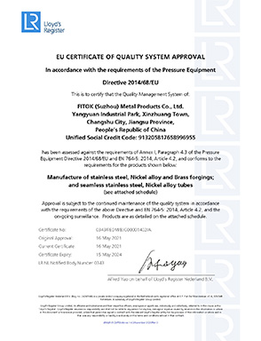 PED - EU Certificate of Conformity - Tubes